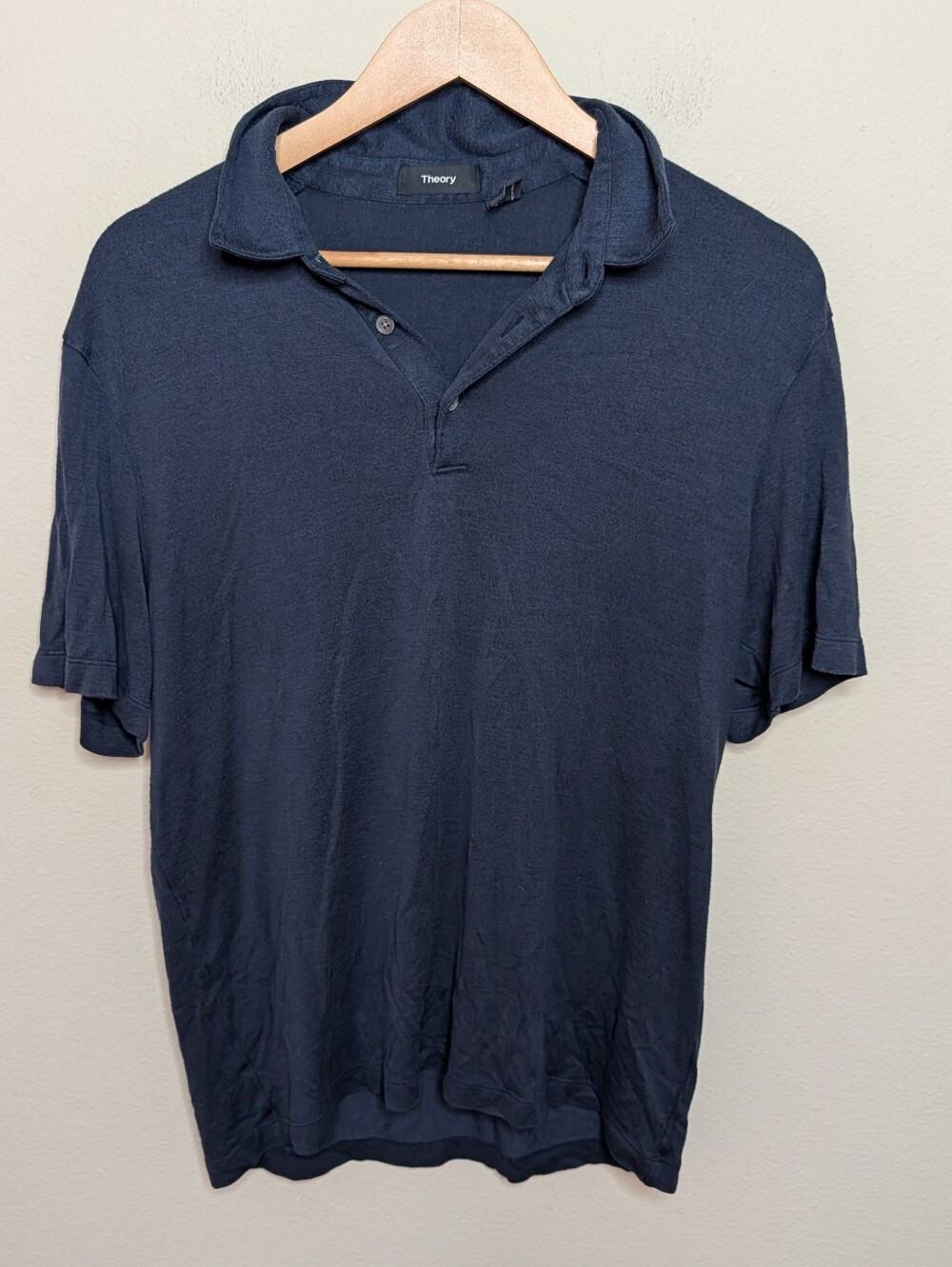 Theory Men's Bron Polo Anemone Modal Blend Short Sleeve Navy Blue Size L